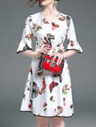 Shein V Neck Bell Sleeve Print Dress