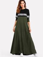 Shein Two Tone Letter Print Full Length Dress