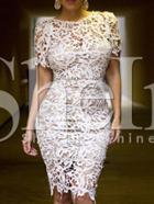 Shein White Short Sleeve Crochet Lace Dress