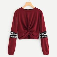 Shein Twist Detail Letter Taped Sweatshirt