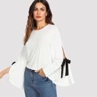 Shein Bow Embellished Slit Bell Sleeve Tee