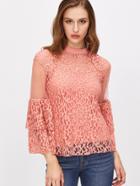 Shein Layered Bell Sleeve Sheer Lace Top With Cami