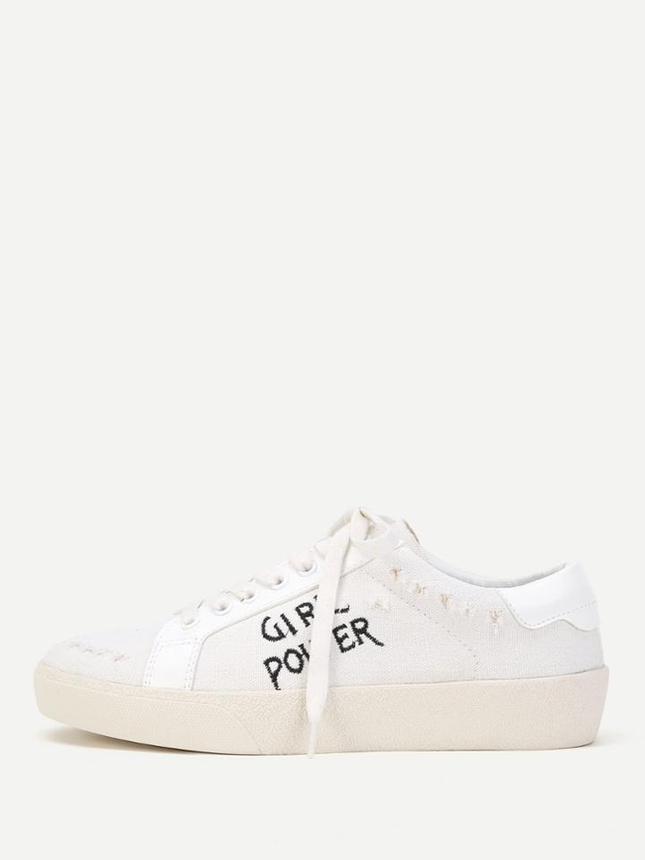 Shein Letter Embroidery Canvas Lace Up Sneakers