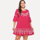 Shein Plus Lace Insert Bell Sleeve Embroidered Dress