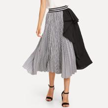 Shein Striped Trim Colorblock Pleated Skirt