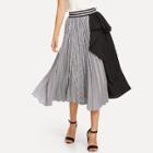 Shein Striped Trim Colorblock Pleated Skirt