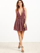 Shein Burgundy Deep V Neck Sleeveless Sparkle Detail Party Dress