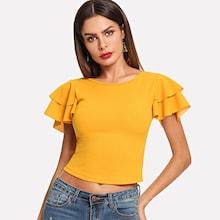 Shein Criss Cross Back Layered Flutter Sleeve Tee