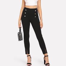 Shein Button Embellished Slit Hem Pants