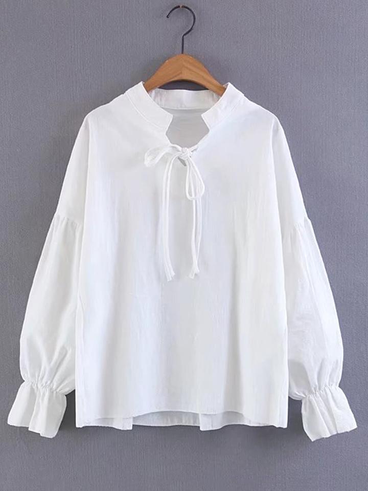 Shein Lace Up Neck Drop Shoulder Blouse