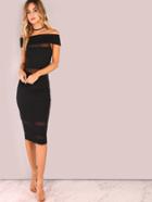 Shein Off Shoulder Mesh Panel Bodycon Dress Black