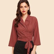 Shein Surplice Knot Polk Dot Blouse