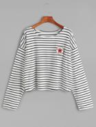 Shein Drop Shoulder Embroidered Patch Striped T-shirt