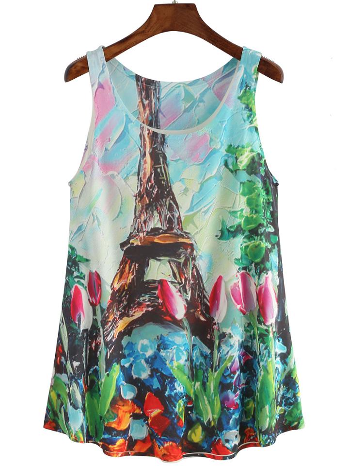 Shein Multicolor Pylon Print Floral Tank Top