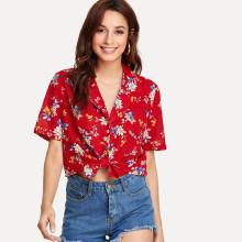 Shein Flower Print Single Pocket Shirt