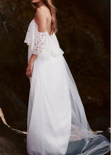Rosewe Off The Shoulder Lace Splicing Maxi Dress