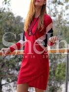 Shein Red Color Block Crew Neck Dress