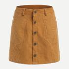 Shein Single Breasted Dual Pocket Corduroy Skirt