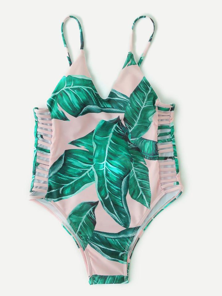 Shein Jungle Print Side Ladder Cutout Swimsuit
