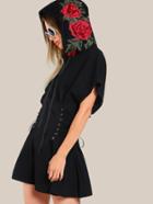 Shein 3d Rose Patch Lace Up Dolman Hoodie Dress