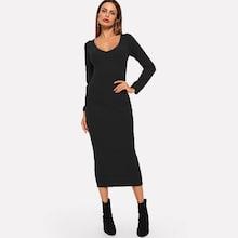 Shein Ribbed Solid Skinny Sweater Dress
