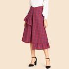 Shein Ruffle Trim Asymmetrical Plaid Skirt