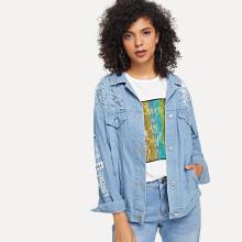 Shein Denim Single Breasted Ripped Jacket