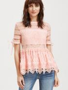 Shein Hollow Out Embroidered Lace Peplum Top