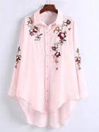 Shein Flower Embroidery Dolphin Hem Blouse
