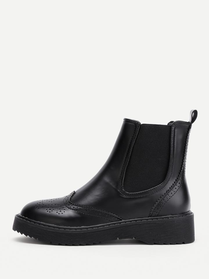 Shein Laser Cut Round Toe Pu Ankle Boots