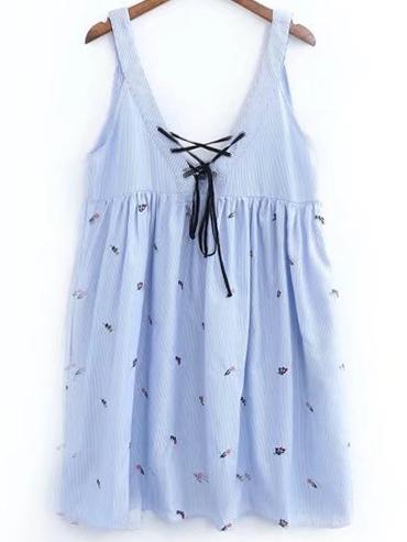 Shein Double V Neck Lace Up Front Sleeveless Dress