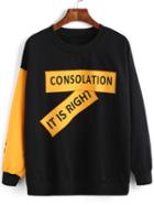 Shein Black Yellow Crew Neck Letters Print Sweatshirt