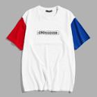 Shein Men Color Block Sleeve Letter Print Tee