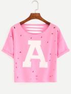 Shein Pink Letter Print Cut Out T-shirt