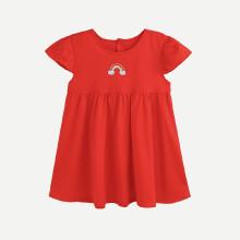 Shein Girls Rainbow Embroidered Patch Babydoll Dress