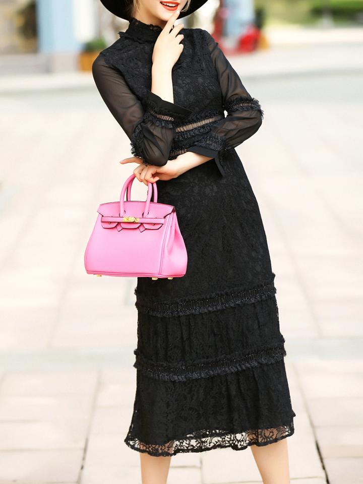 Shein Black Hollow Sheer Lace Dress