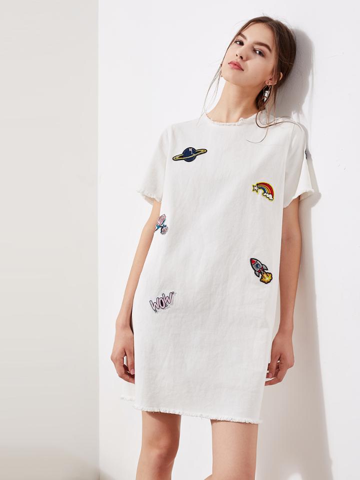 Shein Lovely Patch Detail Raw Edge Dress