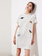 Shein Lovely Patch Detail Raw Edge Dress