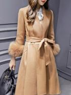 Shein Camel Lapel Tie-waist High Low Pockets Coat
