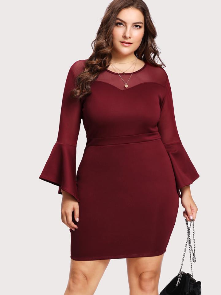 Shein Mesh Panel Keyhole Back Dress