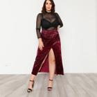 Shein Plus High Slit Front Ruched Detail Velvet Skirt