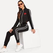 Shein Contrast Taped Side Hoodie With Pants