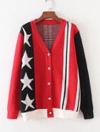 Shein Color Block Star Print Cardigan