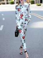 Shein Rose Print Shirt Top With Pockets Pants