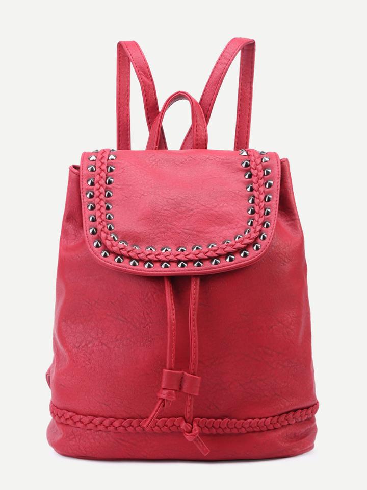 Shein Red Pu Studded Drawstring Flap Backpack