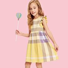 Shein Girls Ruffle Sleeve Zip Back Striped Dress