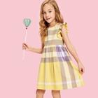 Shein Girls Ruffle Sleeve Zip Back Striped Dress