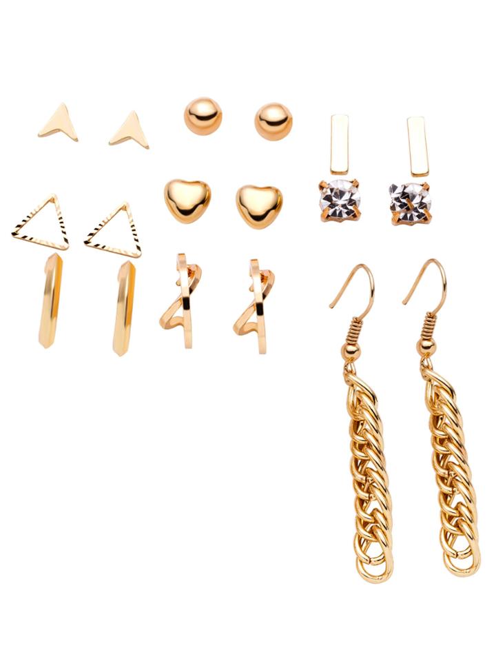 Shein Gold Plated Multi Shape Earring Set