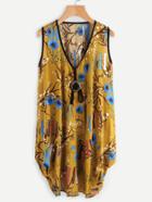 Shein V Neckline Random Print Cocoon Dress