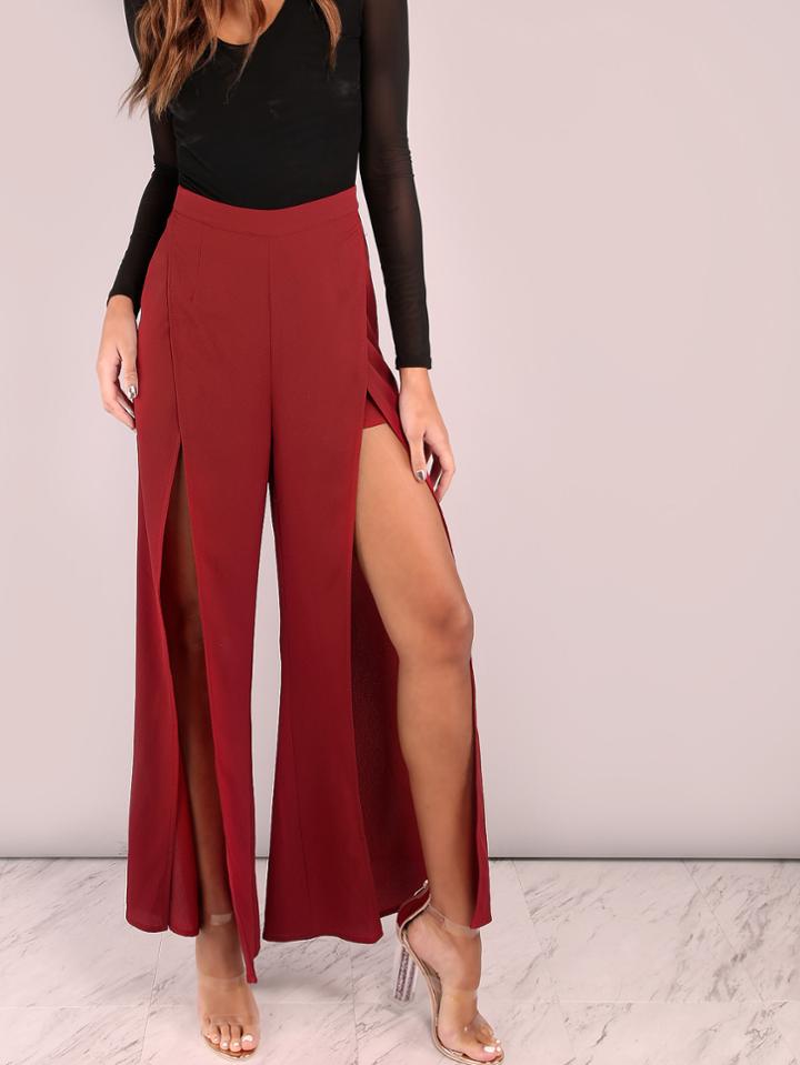 Shein Burgundy Slit Wrap Pants